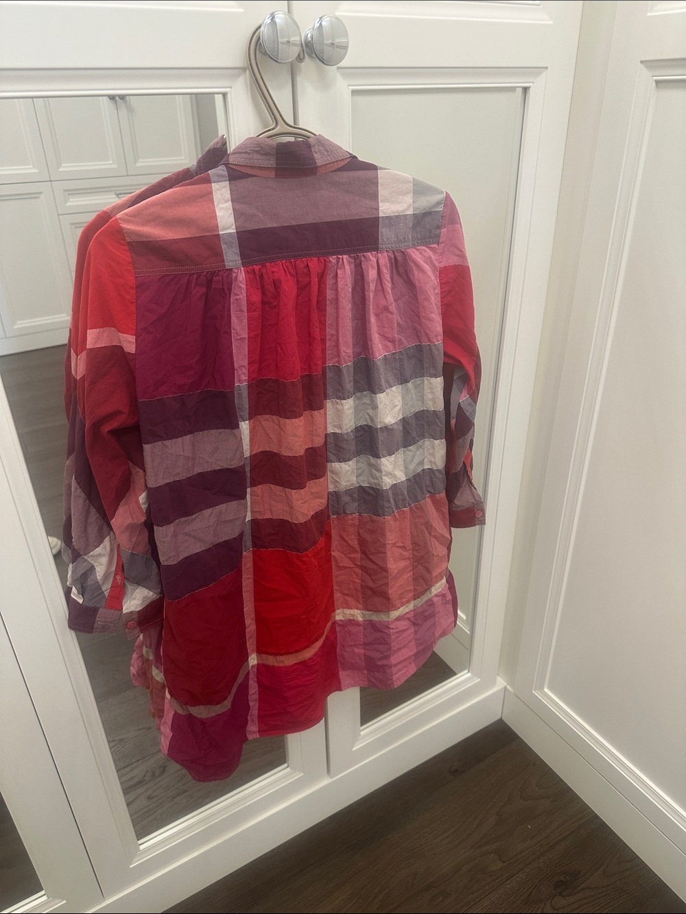 Burberry Red and Pink Plaid Button-Down tunic blouse